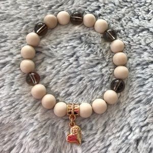 Fossilized Wood & Smoky Quartz Heart Bracelet